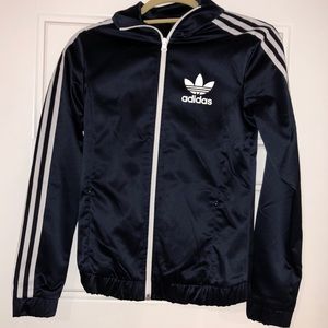 Navy blue nylon Adidas zip up jacket
